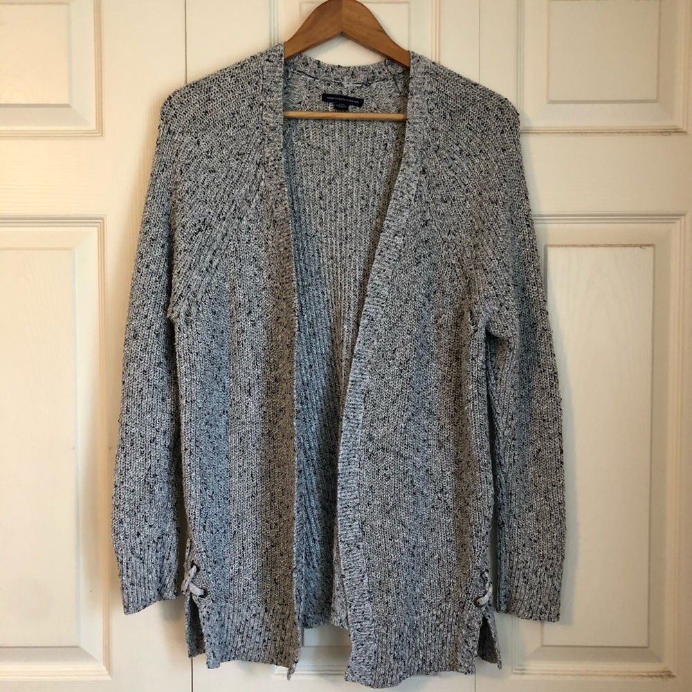 Gray Knit Lace-up Cardigan